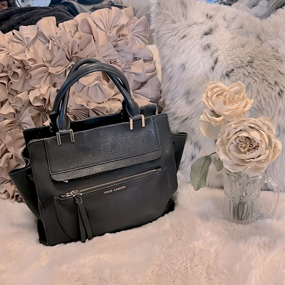Vince Camuto Women’s Ayla Black Satchel Bag Purse